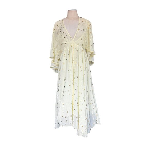 NWT QUEEN B   Yellow  METALLIC STARS DRESS size 8 medium - Picture 1 of 8